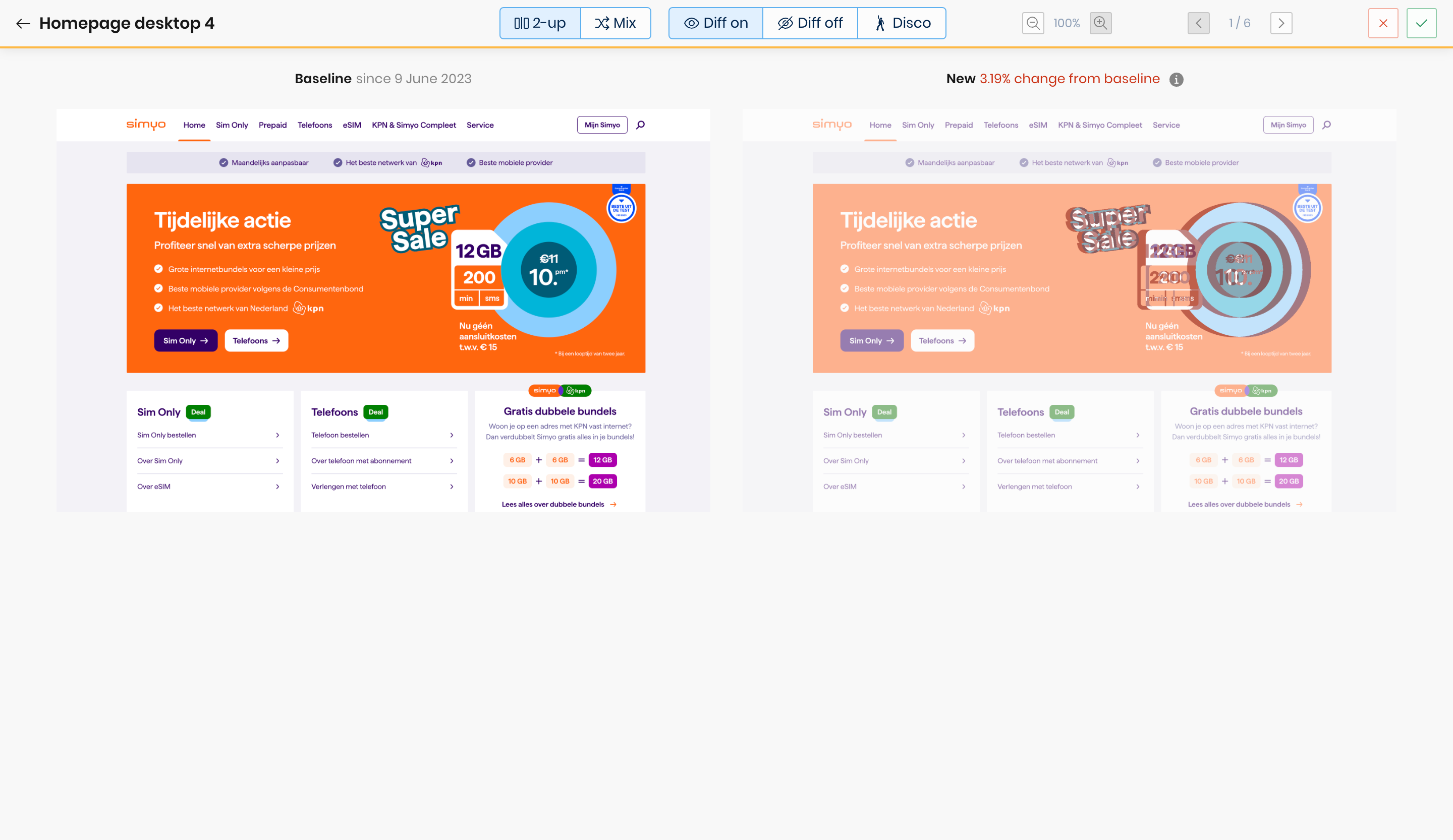 Comparizen dashboard showing baseline review and approval